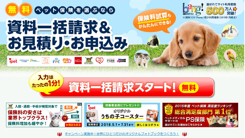 保険スクエアbang!なら簡単にペット保険の比較が可能!